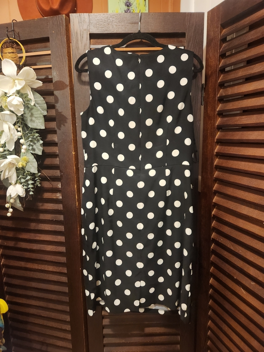 AGB Black Sleeveless Midi Dress with White Polka Dots - Picture 3 of 4